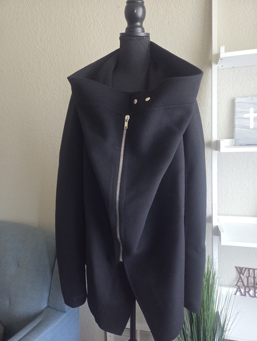 Rick Owens Black "Larry" Exploder Asymmetrical Jacket Size 8